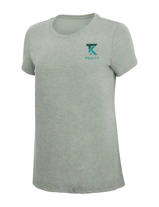 Womens Simply Soft Heathered Light Grey 4.5oz Poly/Combed Ring Spun Cotton T-Shirt w/TK Realty Logo