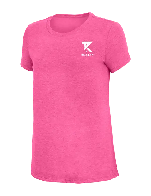 Womens Simply Soft Fuchsia Frost 4.5oz Poly/Combed Ring Spun Cotton T-Shirt w/TK Realty Logo