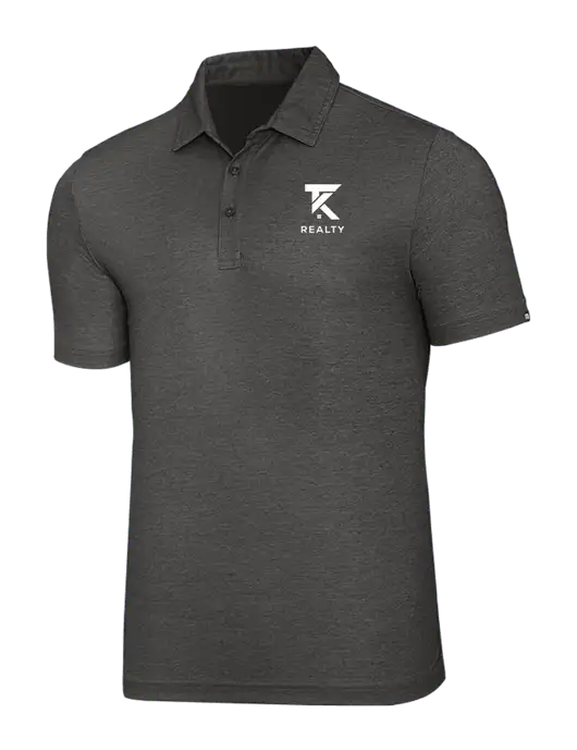 TravisMathew Black Heather Oceanside Polo w/TK Realty Logo