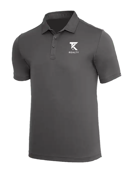 TravisMathew Med Dark Grey Coto Performance Polo w/TK Realty Logo
