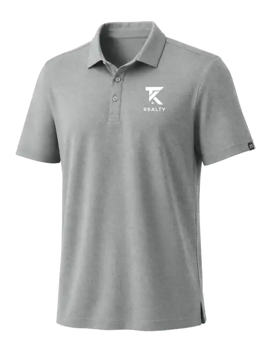 TravisMathew Medium Grey Heather Coto Performance Polo w/TK Realty Logo