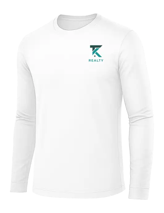 Long Sleeve White PosiCharge Competitor Tee w/TK Realty Logo