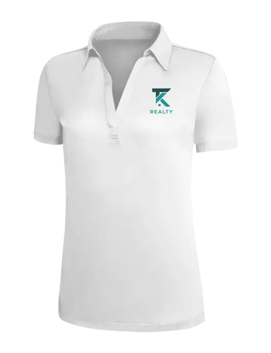 White Silk Touch Womens Performance Polo w/TK Realty Logo