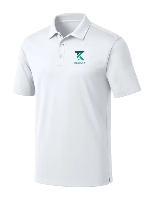 White Silk Touch Performance Polo w/TK Realty Logo