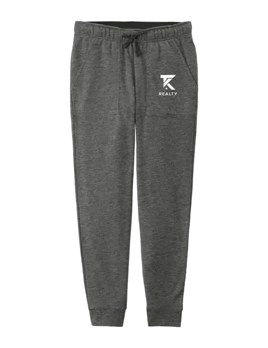 Womens Posicharge Tri-blend Wicking Dark Grey Heather Triad Solid Fleece Jogger w/TK Realty Logo
