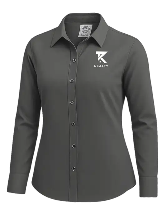 Brooks Brothers Womens Dark Grey Wrinkle-Free Stretch Nailhead Shirt w/TK Realty Logo