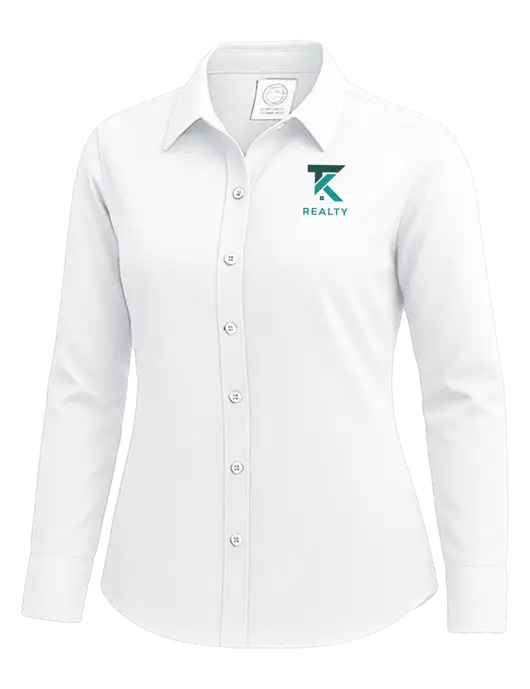 Brooks Brothers Womens White Wrinkle-Free Stretch Nailhead Shirt w/TK Realty Logo