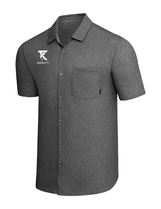 OGIO Dark Grey Heather Extend Short Sleeve Button Up Shirt w/TK Realty Logo