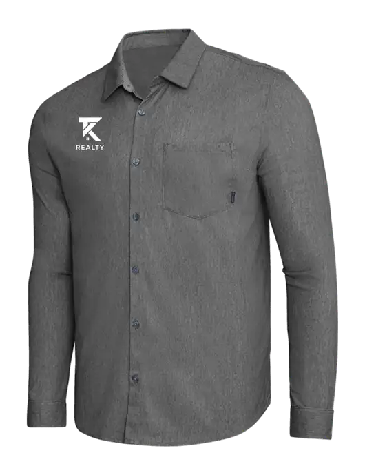 OGIO Dark Grey Heather Extend Long Sleeve Button Up Shirt w/TK Realty Logo