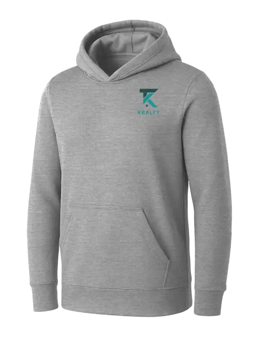 Womens Light Grey Heather Core Fleece Pullover Hooded Sweatshirt w/TK Realty Logo