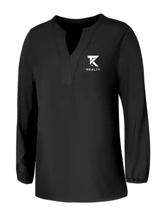 Mercer+Mettle Womens Deep Black Stretch Crepe 3/4 Sleeve Blouse w/TK Realty Logo