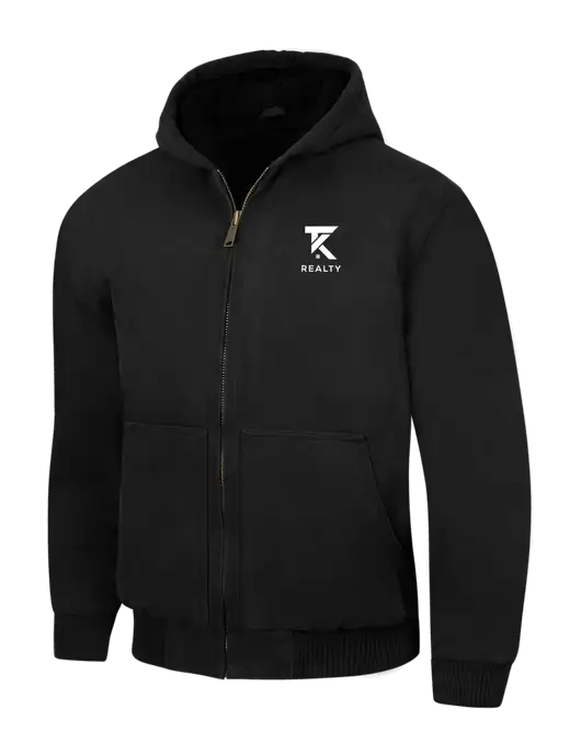 CornerStone Black Washed Duck Cloth Insulated Hooded Work Jacket w/TK Realty Logo
