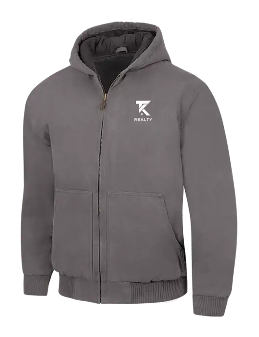 CornerStone Medium Grey Washed Duck Cloth Insulated Hooded Work Jacket w/TK Realty Logo