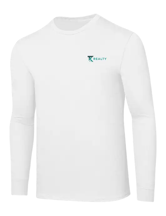 Core Blend White Long Sleeve Tee w/TK Realty Logo