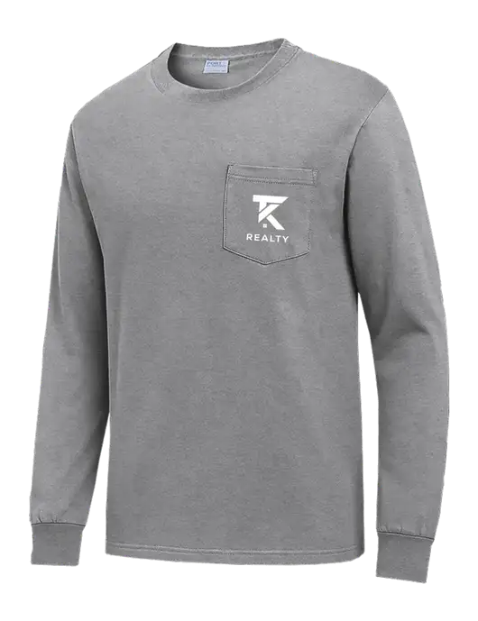 Medium Grey Heather Long Sleeve Heavyweight 6.1 oz Pocket T-Shirt w/TK Realty Logo