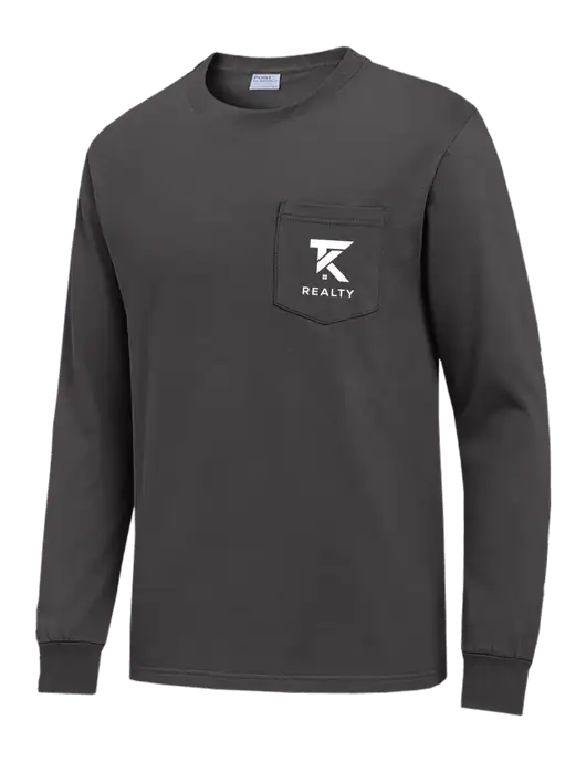 Charcoal Long Sleeve Heavyweight 6.1 oz Pocket T-Shirt w/TK Realty Logo