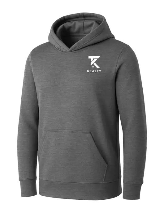 Womens Medium Grey Heather Core Fleece Pullover Hooded Sweatshirt w/TK Realty Logo