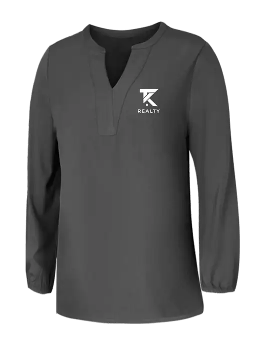 Mercer+Mettle Womens Dark Grey Stretch Crepe 3/4 Sleeve Blouse w/TK Realty Logo