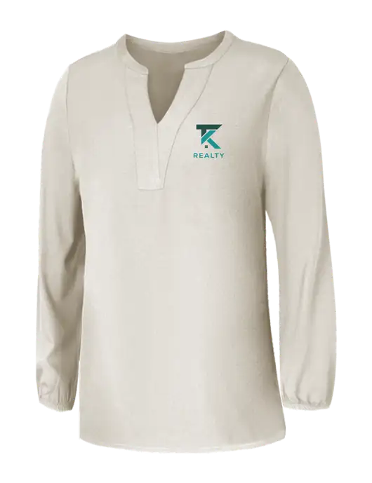 Mercer+Mettle Womens Ivory Stretch Crepe 3/4 Sleeve Blouse w/TK Realty Logo