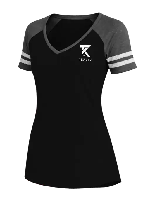 Womens Black/Charcoal Heather V-Neck Game Tee w/TK Realty Logo