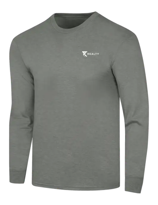 Simply Soft Long Sleeve Heathered Charcoal 4.5 oz, Poly/Combed Ring Spun Cotton T-Shirt w/TK Realty Logo