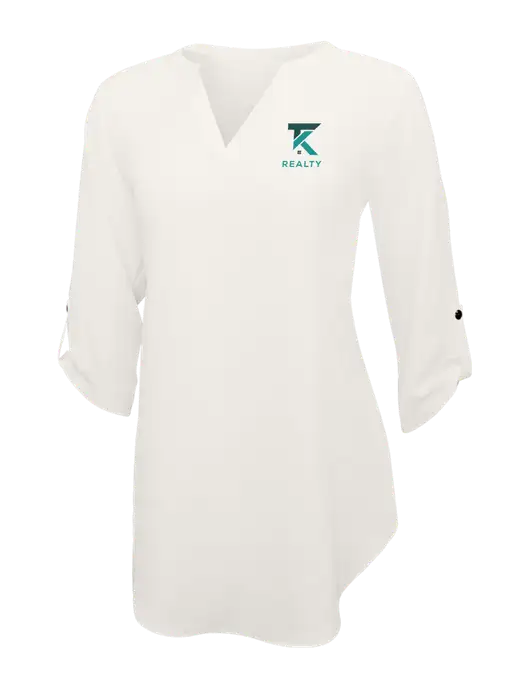 Ivory Womens 3/4 Sleeve Tunic Blouse w/TK Realty Logo