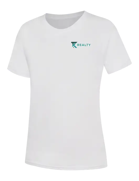 Womens White Core Blend Tee w/TK Realty Logo