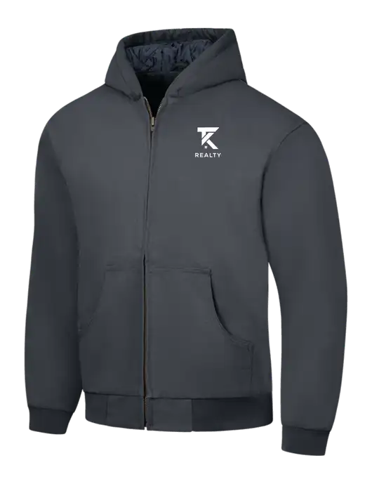 CornerStone Charcoal Duck Cloth Hooded Work Jacket w/TK Realty Logo