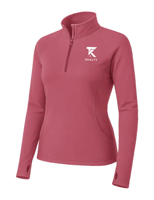 Dark Pink Womens Sport Wick Stretch 1/4 Zip Pullover w/TK Realty Logo