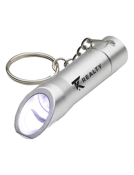 Silver Pocket LED Flashlight with Bottle Opener & Keychain w/TK Realty Logo