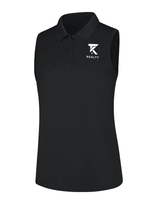 Womens Black Dry Zone UV Micro-Mesh Sleeveless Polo w/TK Realty Logo