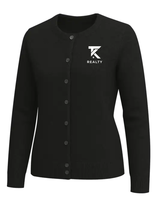 Brooks Brothers Womens Black Washable Merino Cardigan Sweater w/TK Realty Logo