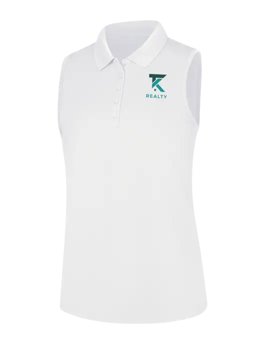 Womens White Dry Zone UV Micro-Mesh Sleeveless Polo w/TK Realty Logo