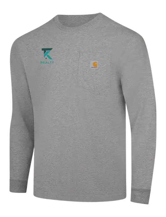 Carhartt Light Grey Heather Workwear Pocket Long Sleeve T-Shirt w/TK Realty Logo