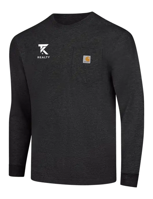 Carhartt Dark Grey Heather Workwear Pocket Long Sleeve T-Shirt w/TK Realty Logo