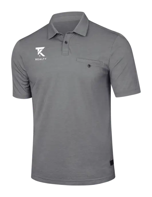 TravisMathew Medium Grey Heather Sunsetters Pocket Polo w/TK Realty Logo
