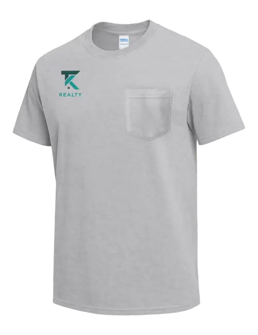 Light Grey Heather Heavyweight 6.1 oz Pocket T-Shirt w/TK Realty Logo