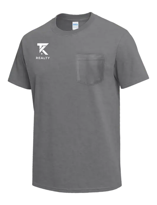 Medium Grey Heather Heavyweight 6.1 oz Pocket T-Shirt w/TK Realty Logo
