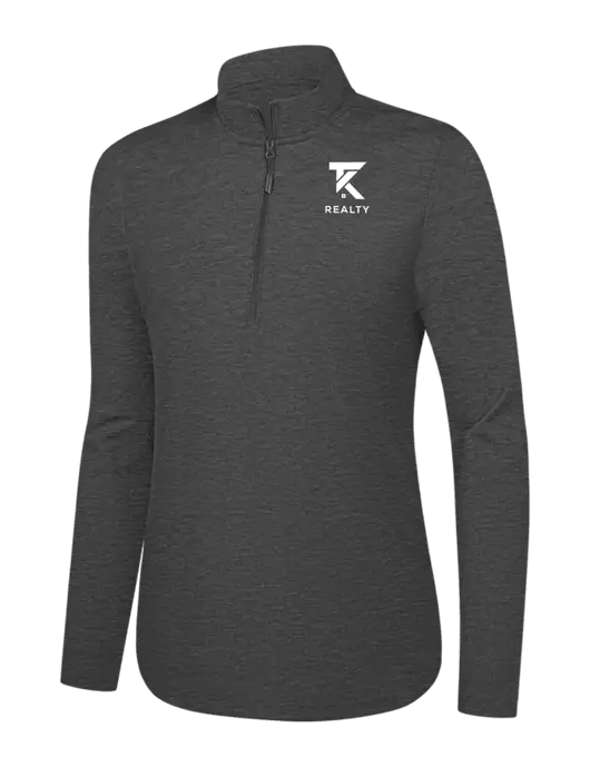  Womens Dark Grey Heather C-FREE Double Knit 1/4-Zip w/TK Realty Logo