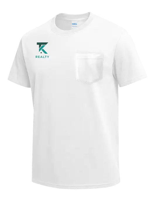 White Heavyweight 6.1 oz Pocket T-Shirt w/TK Realty Logo