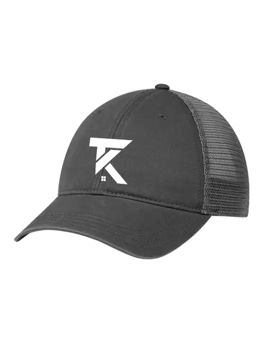 Richardson 111 Garment Washed Trucker Cap Charcoal w/Charcoal Mesh w/TK Realty Logo