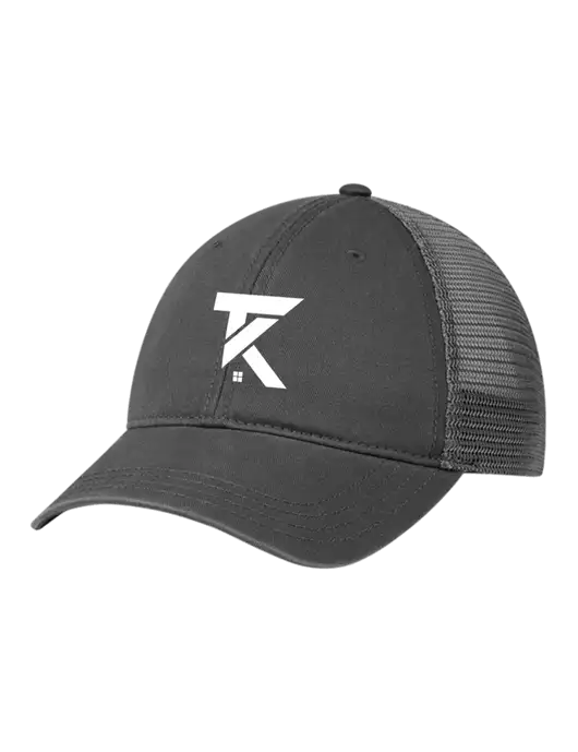 Richardson 111 Garment Washed Trucker Cap Charcoal w/Charcoal Mesh w/TK Realty Logo