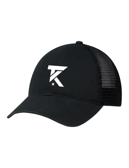 Richardson 111 Garment Washed Trucker Cap Black w/Black Mesh w/TK Realty Logo