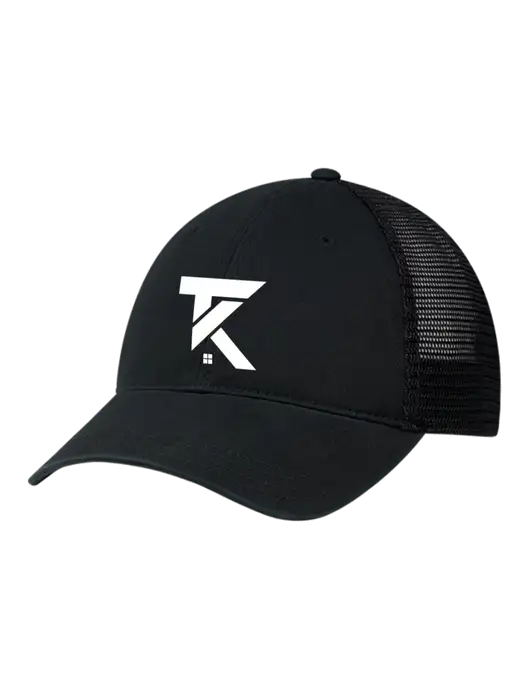 Richardson 111 Garment Washed Trucker Cap Black w/Black Mesh w/TK Realty Logo
