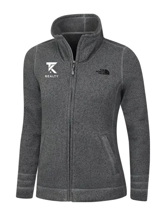 North Face Womens Medium Grey Heather Sweater Fleece Jacket w/TK Realty Logo