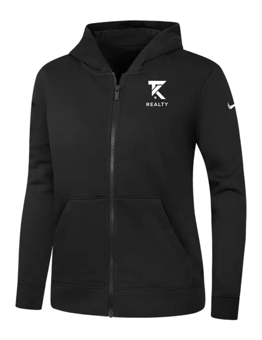 Nike Womens Club Fleece Sleeve Swoosh Full-Zip Black Hoodie w/TK Realty Logo