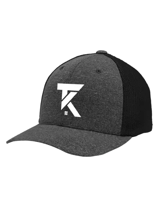 Flexfit Black/Dark Charcoal Heather Melange Mesh Back Trucker Cap w/TK Realty Logo