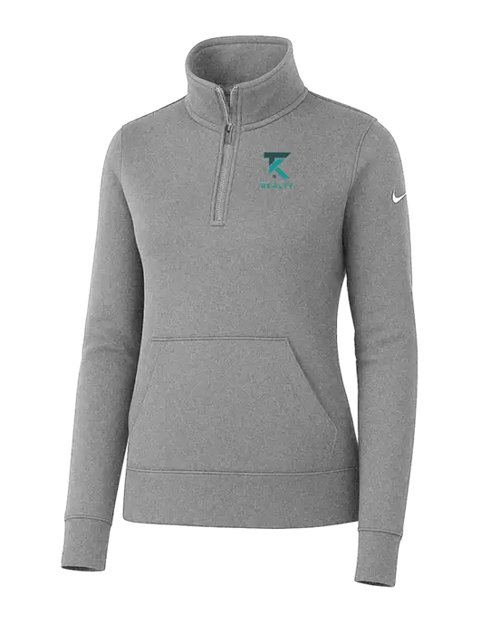 Nike Womens Light Grey Heather Club Fleece Sleeve Swoosh 1/2-Zip w/TK Realty Logo