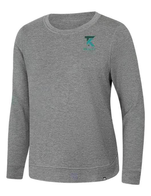 TravisMathew Womens Light Grey Heather Lightweight Long Weekend Crew w/TK Realty Logo