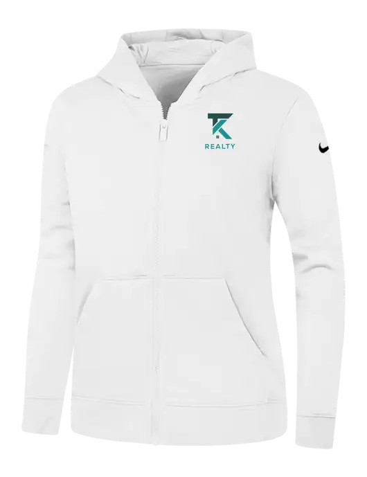 Nike Womens Club Fleece Sleeve Swoosh Full-Zip White Hoodie w/TK Realty Logo